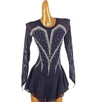 Figure Skating Dress Women's Girls' Ice Skating Dress Dark Navy Patchwork Open Back Mesh High Elasticity Training Competition Skating Wear Classic Crystal / Rhinestone Long Sleeve Ice Skating Figure Lightinthebox