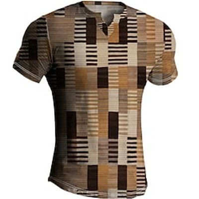 Men's Tee Waffle T Shirt Graphic Plaid  Check V Neck Clothing Apparel 3D Print Outdoor Casual Short Sleeve Basic Fashion Designer Lightinthebox