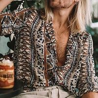 Men's Shirt Summer Hawaiian Shirt Button Up Shirt Collared Shirt Summer Shirt Khaki Long Sleeve Graphic Turndown Other Prints Casual Daily Print Clothing Apparel Sports Fashion Casual Comfortable miniinthebox - thumbnail