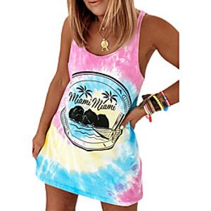 Women's Sports Dress Short Mini Dress Blue Sleeveless Tie Dye Print Spring Summer Boat Neck Casual Holiday 2021 S M L XL miniinthebox