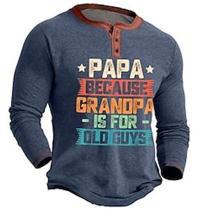 Graphic Letter Old People Daily Casual Vintage Retro Men's 3D Print Henley Shirt Casual Holiday Going out T shirt Navy Blue Brown Army Green Long Sleeve Henley Shirt Spring   Fall Clothing Apparel S Lightinthebox
