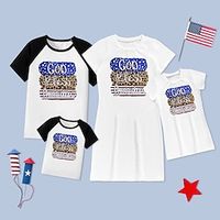 Family Look American National Day Dresses T shirt Tops Leopard Star Letter Causal Patchwork White Short Sleeve Knee-length Casual Matching Outfits Lightinthebox - thumbnail