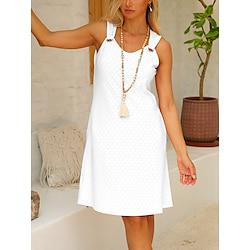 Women's Elegant Dress Boho Chic Dresses Midi Dress Eyelet Elegant Bohemia V Neck Sleeveless White Color Lightinthebox