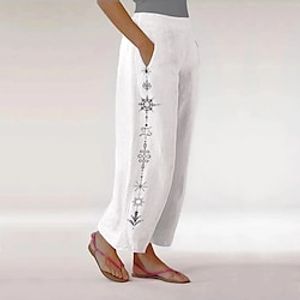 Women's Culottes Wide Leg Chinos Pants Trousers White Mid Waist Fashion Casual Weekend Side Pockets Micro-elastic Full Length Comfort Graphic S M L XL  Loose Fit Lightinthebox