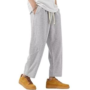 Men's Sweatpants Wide Leg Sweatpants Trousers Cropped Pants Pocket Drawstring Elastic Waist Plain Comfort Breathable Outdoor Daily Going out Fashion Casual Black Grey miniinthebox