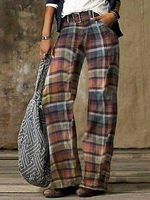 Casual Loose Check Print Elastic Waist Pants