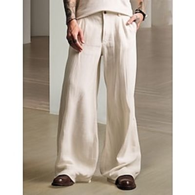 Men's Linen Pants Flared Pants Trousers Summer Pants Wide Leg Front Pocket Plain Comfort Breathable Casual Daily Holiday Linen Cotton Blend Classic Style Basic Black White Lightinthebox Men's Linen Pants Flared Pants Trousers Summer Pants Wide Leg Front Pocket Plain Comfort Breathable Casual Daily Holiday Linen Cotton Blend Classic Style Basic Black White Lightinthebox