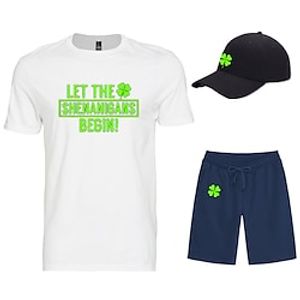 Three Piece Printed T-Shirt Shorts Baseball Caps Co-ord Sets Shamrock Irish Graphic For Men's Adults' Outfits  Matching Casual Daily Running Gym Sports miniinthebox