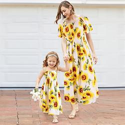 Family Matching Outfits Summer Mom and Daughter Dress Beach Sunflower Children's Dress Mother Children's Family Matching Lightinthebox