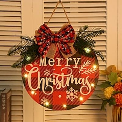 Christmas Hanging Decoration Wooden Doorplate Hanging Decoration Luminous Bow Wooden Letter House Number Xmas Decoration for Door Window Wall Lightinthebox