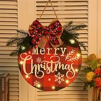 Christmas Hanging Decoration Wooden Doorplate Hanging Decoration Luminous Bow Wooden Letter House Number Xmas Decoration for Door Window Wall Lightinthebox - thumbnail