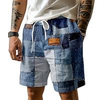 Color Block Print Men's Board Shorts Hawaiian Shorts Swim Trunks Drawstring with Mesh lining Elastic Waist Holiday Beach Clothing Lightinthebox - thumbnail