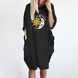 Women's T Shirt Dress Tee Dress Knee Length Dress Blue Yellow Fuchsia Gray Green White Black Long Sleeve Print Spring Summer Round Neck Casual Oversized 2021 S M L XL XXL 3XL 4XL 5XL Lightinthebox