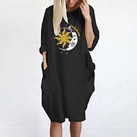 Women's T Shirt Dress Tee Dress Knee Length Dress Blue Yellow Fuchsia Gray Green White Black Long Sleeve Print Spring Summer Round Neck Casual Oversized 2021 S M L XL XXL 3XL 4XL 5XL Lightinthebox - thumbnail