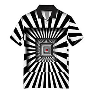 Men's Golf Shirt Tennis Shirt 3D Print Optical Illusion Button-Down Print Short Sleeve Casual Tops Casual Fashion Soft Breathable Black / Sports miniinthebox