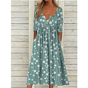 Women's Casual Dress Print Dress Loose Dress Polka Dot Stripe Ruched Button V Neck Midi Dress Fashion Streetwear Outdoor Daily Long Sleeve Loose Fit Green Spring Summer S M L XL XXL Lightinthebox