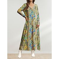 Women's Paisley Dress Casual Dress Paisley Print Pocket V Neck Long Dress Maxi Dress Vintage Maxi Street Date Long Sleeve Regular Fit Yellow Navy Blue Purple Spring S M L XL 2XL Lightinthebox - thumbnail