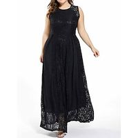 Women's Plus Size Party Dress Lace Dress Black Dress Solid Color Long Dress Maxi Dress Sleeveless Lace Crew Neck Fashion Party Black Summer Spring L XL XXL 3XL 4XL Lightinthebox - thumbnail
