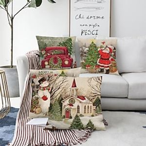 Christmas Double Side Throw Pillow Cover 4PC Soft Decorative Square Cushion Case Pillowcase for Bedroom Livingroom Sofa Couch Chair Superior Quality Machine Washable miniinthebox
