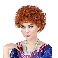 Red Orange Curly Wig for Women Landlady Costume Short Reddish Orange Fluffy Synthetic Hair Wigs for Adults Women's Cosplay Halloween Party miniinthebox