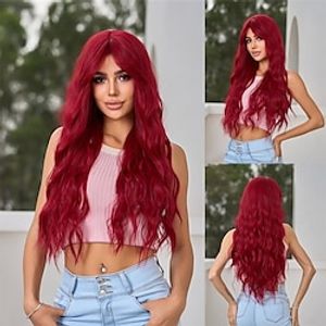 Atrendhairs Red Wigs for Women Long Curly Synthetic Hair with Bangs Wave Cosplay Wig Christmas Party Wigs miniinthebox