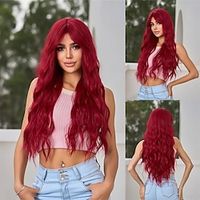Atrendhairs Red Wigs for Women Long Curly Synthetic Hair with Bangs Wave Cosplay Wig Christmas Party Wigs miniinthebox - thumbnail