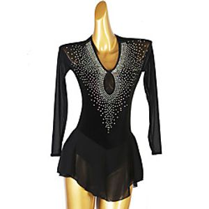 Figure Skating Dress Women's Girls' Ice Skating Dress Black Open Back Patchwork High Elasticity Training Competition Skating Wear Classic Long Sleeve Ice Skating Figure Skating  Kids Lightinthebox