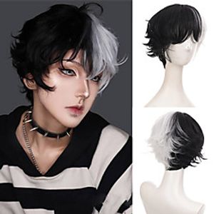 Krullend Mannelijke Pruik Zwart Wit Geel Half Cosplay Anime Kostuum Halloween Pruiken Synthetisch Haar Met Pony Voor Mannen Jongen vrouwen Lightinthebox