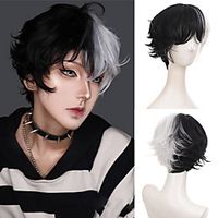 Krullend Mannelijke Pruik Zwart Wit Geel Half Cosplay Anime Kostuum Halloween Pruiken Synthetisch Haar Met Pony Voor Mannen Jongen vrouwen Lightinthebox - thumbnail