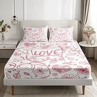Love Heart Pattern Fitted Sheet Set Ultra Soft Breathable Silky  Bed Sheets Deep Pocket 100% Microfiber Bedding Sheets 3 Piece Queen King Size Lightinthebox