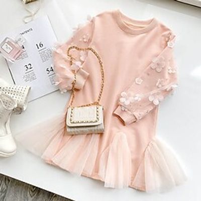 Kids Toddler Little Girls' Dress Floral Daily Mesh Patchwork Pink Long Sleeve Cute Casual Dresses Spring Fall Regular Fit 1pcs 2-6 Years miniinthebox