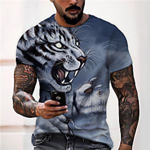 Men's Unisex T shirt 3D Print Graphic Prints Tiger Crew Neck Daily Holiday Print Short Sleeve Tops Casual Designer Big and Tall Blue  Summer Lightinthebox