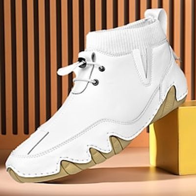 Men's Boots Retro Handmade Shoes Fleece lined Walking Vintage Casual Daily Leather Warm Comfortable Slip Resistant Booties  Ankle Boots Lace-up Black White Fall Winter Lightinthebox