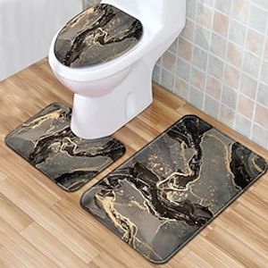 Set of 3 Pieces Bathroom Rug, U Shaped Contour Rug  Toilet lid Cover, Marble Texture Bath mat, Non Slip  Soft Absorbent Polyester Carpet miniinthebox