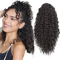 Ponytail Extension Yaki Texture Curly Drawstring Ponytail for Black Women 20 Inch Long Wavy Curly Clip in Ponytails Fake Pony Tails Hair Extensions Synthetic Hairpieces Lightinthebox