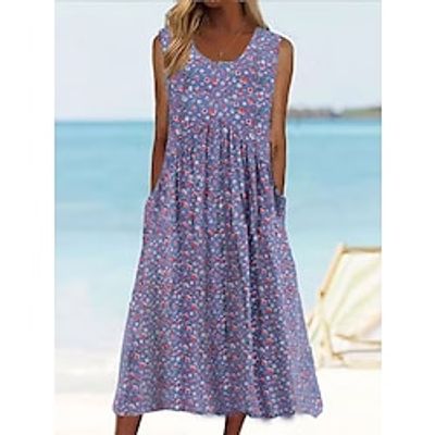 Women's Casual Dress Tank Dress Summer Dress Floral Ruched Pocket Crew Neck Midi Dress Active Fashion Outdoor Daily Sleeveless Loose Fit Purple Summer Spring S M L XL XXL Lightinthebox