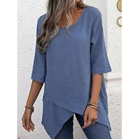 Shirt Blouse Women's Blue Green Gray Plain Asymetric Hem Street Daily Fashion Round Neck Regular Fit S Lightinthebox