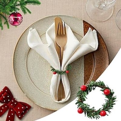 10Pcs Christmas Red Fruit PVC Pine Needle Napkin Ring Holders Xmas Table Decoration Home Wedding Banquet Hotel Table supplies New Year 2024 Table Decoration Napkin Buckle Home Table Utensil miniinthebox