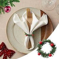 10Pcs Christmas Red Fruit PVC Pine Needle Napkin Ring Holders Xmas Table Decoration Home Wedding Banquet Hotel Table supplies New Year 2024 Table Decoration Napkin Buckle Home Table Utensil miniinthebox - thumbnail