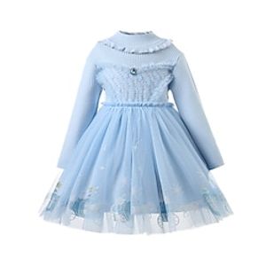 Kids Girls' Dress Solid Color A Line Dress Above Knee Dress Outdoor Crew Neck Long Sleeve Active Dress 3-7 Years Winter Blue Lightinthebox