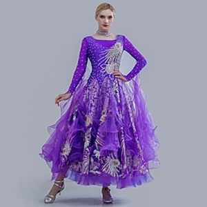 Ballroom Dance Dress Embroidery Crystals  Rhinestones Paillette Women's Performance Training Long Sleeve Tulle Ice Silk Lightinthebox