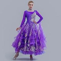 Ballroom Dance Dress Embroidery Crystals  Rhinestones Paillette Women's Performance Training Long Sleeve Tulle Ice Silk Lightinthebox - thumbnail