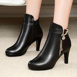 Women's Boots Comfort Shoes Party Daily Booties Ankle Boots Stiletto Heel Pointed Toe Elegant Casual Comfort PU Zipper Black miniinthebox