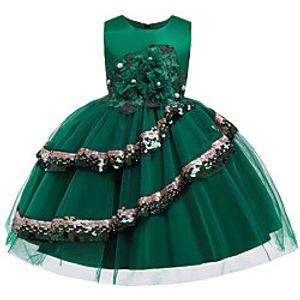 Kids Little Girls' Dress Floral Princess Party Vintage Evening Wedding Tulle Purple Wine Gold Knee-length Short Sleeve Cute Dresses Children's Day Blue Red Color miniinthebox