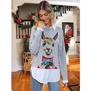 Women's Ugly Christmas Sweater Pullover Sweater Jumper Crew Neck Ribbed Knit Polyester Knitted Print Fall Winter Regular Outdoor Xmas Holiday Daily Stylish Casual Long Sleeve Animal Wine Red S M miniinthebox