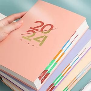 1pc 2024 Jan-Dec Planner English Language Notebook A5 PU Leather Cover School Agenda Plan Weekly Monthly Diary Organizer School Supplies Notebooks For School Aesthetic School Supplies Books miniinthebox