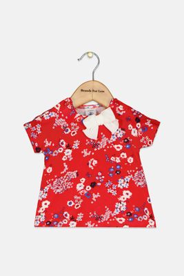 Baby Girls Floral Top Red Combo Baby Girls Floral Top Red Combo