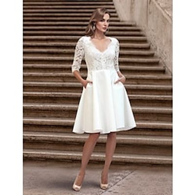 Engagement Little White Dresses Formal Wedding Dresses A-Line V Neck Long Sleeve Knee Length Lace Bridal Gowns With Pocket Solid Color 2024 Lightinthebox Engagement Little White Dresses Formal Wedding Dresses A-Line V Neck Long Sleeve Knee Length Lace Bridal Gowns With Pocket Solid Color 2024 Lightinthebox