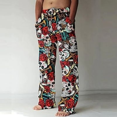 Skull Punk Gothic Men's 3D Print Pants Trousers Outdoor Street Going out Halloween Polyester Red S M L Mid Waist Elasticity Pants Lightinthebox