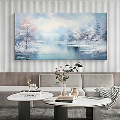 Handmade Original winter Oil Painting On Canvas Wall Art Decor Abstract Lake Landscape Landscape Painting for Home Decor With Stretched FrameWithout Inner Frame Painting Lightinthebox